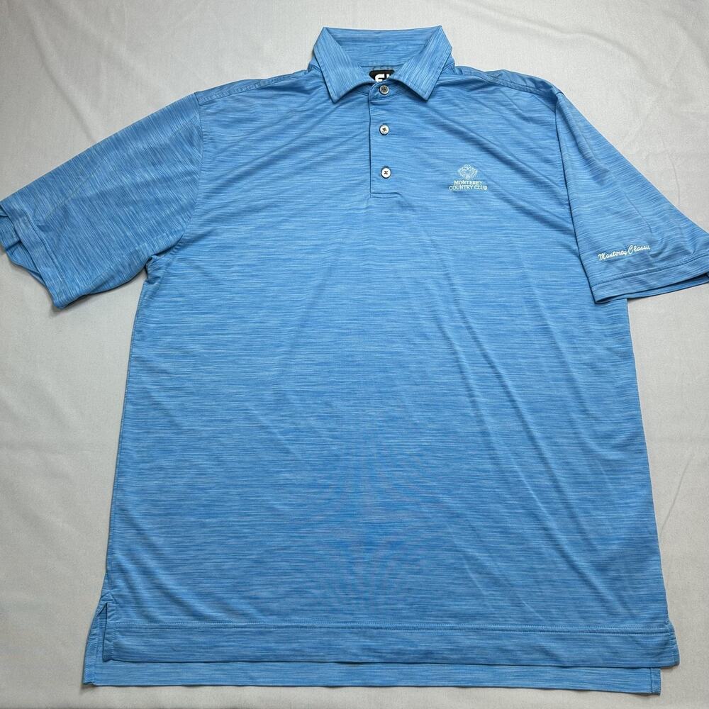 FootJoy Polo Shirt Mens Large Blue‎ Heather Monterey Country Club Golf Stretch